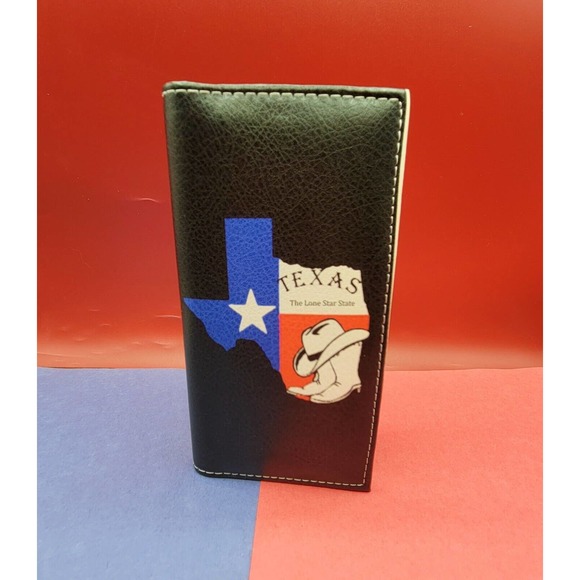 Map of Texas Wallet Printed Bi-Fold Men's Long checkbook style faux leather blac